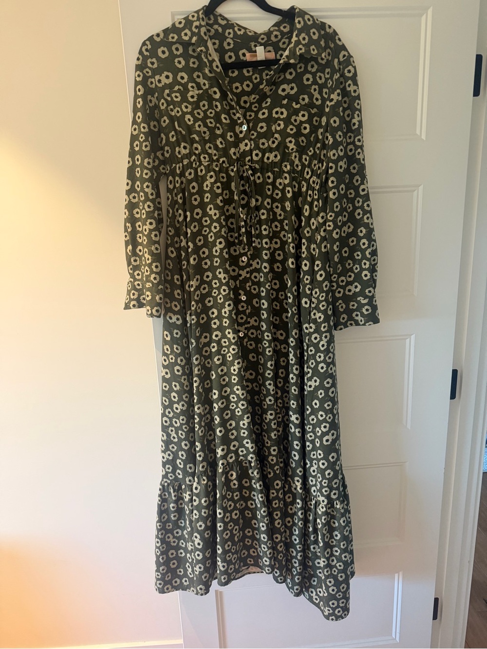 Hutch x Maxey Greene, Green with white Floral Tie-Front Maxi Dress- maternity